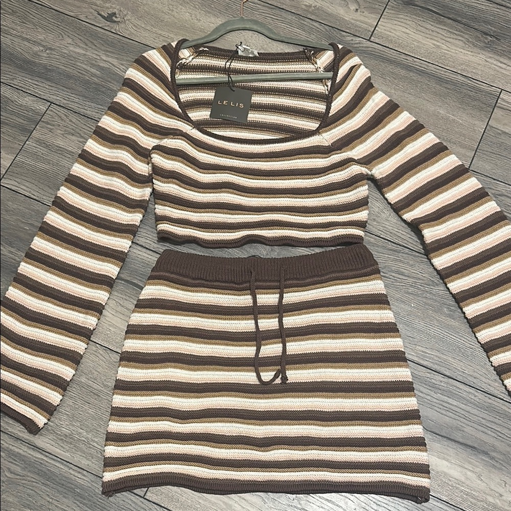 Le Lis Brown and Cream Striped Knit Set, NWT size L